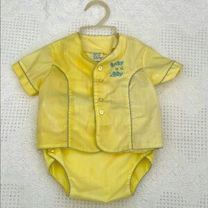 Vintage Toddle Tyke Baby Boy Set Yellow Outfit Summer 3 months Embroidered
